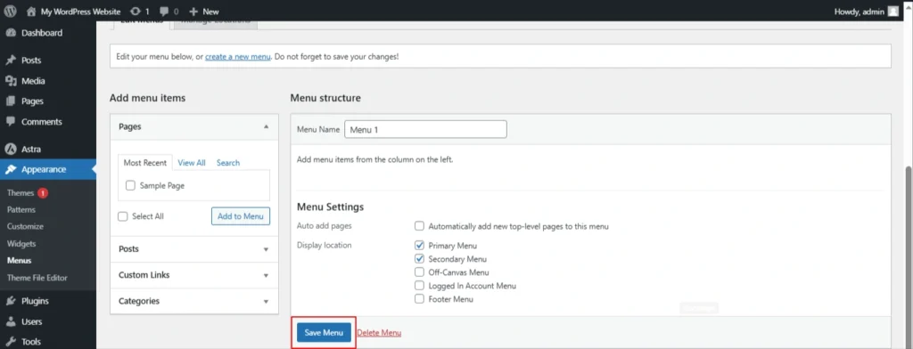 Save the menu and check its appearance